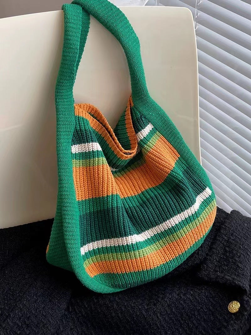 Colorful Striped Knit Tote Bag