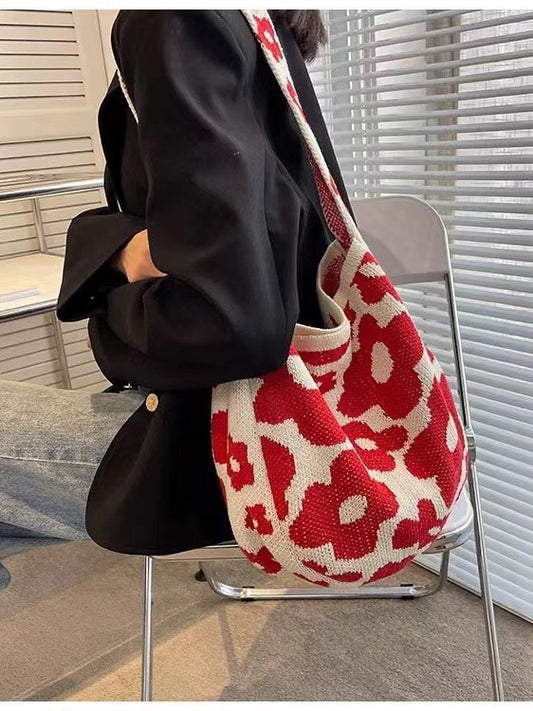 Floral Knit Shoulder Bag