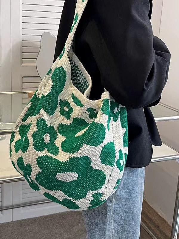 Floral Knit Shoulder Bag