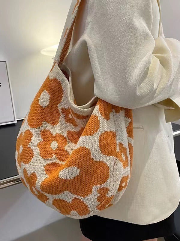 Floral Knit Shoulder Bag