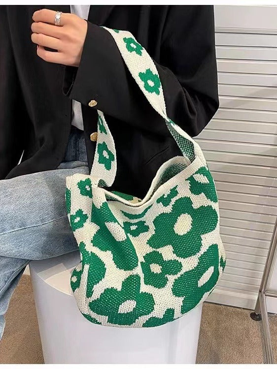 Floral Knit Shoulder Bag