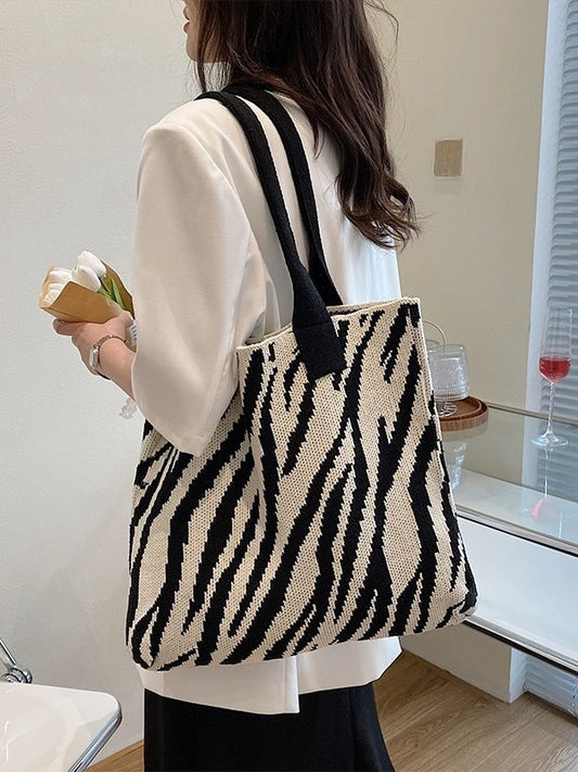 Zebra Print Knit Shoulder Bag