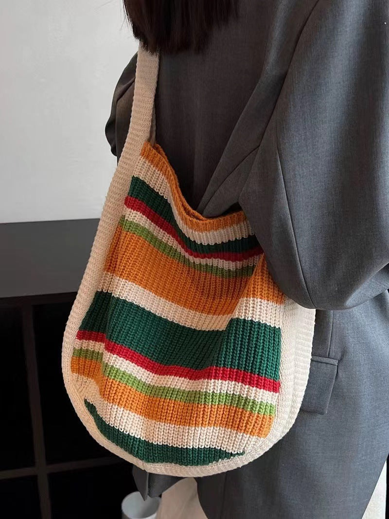 Colorful Striped Knit Tote Bag