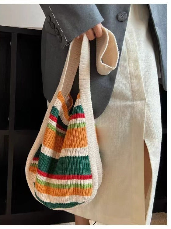 Colorful Striped Knit Tote Bag