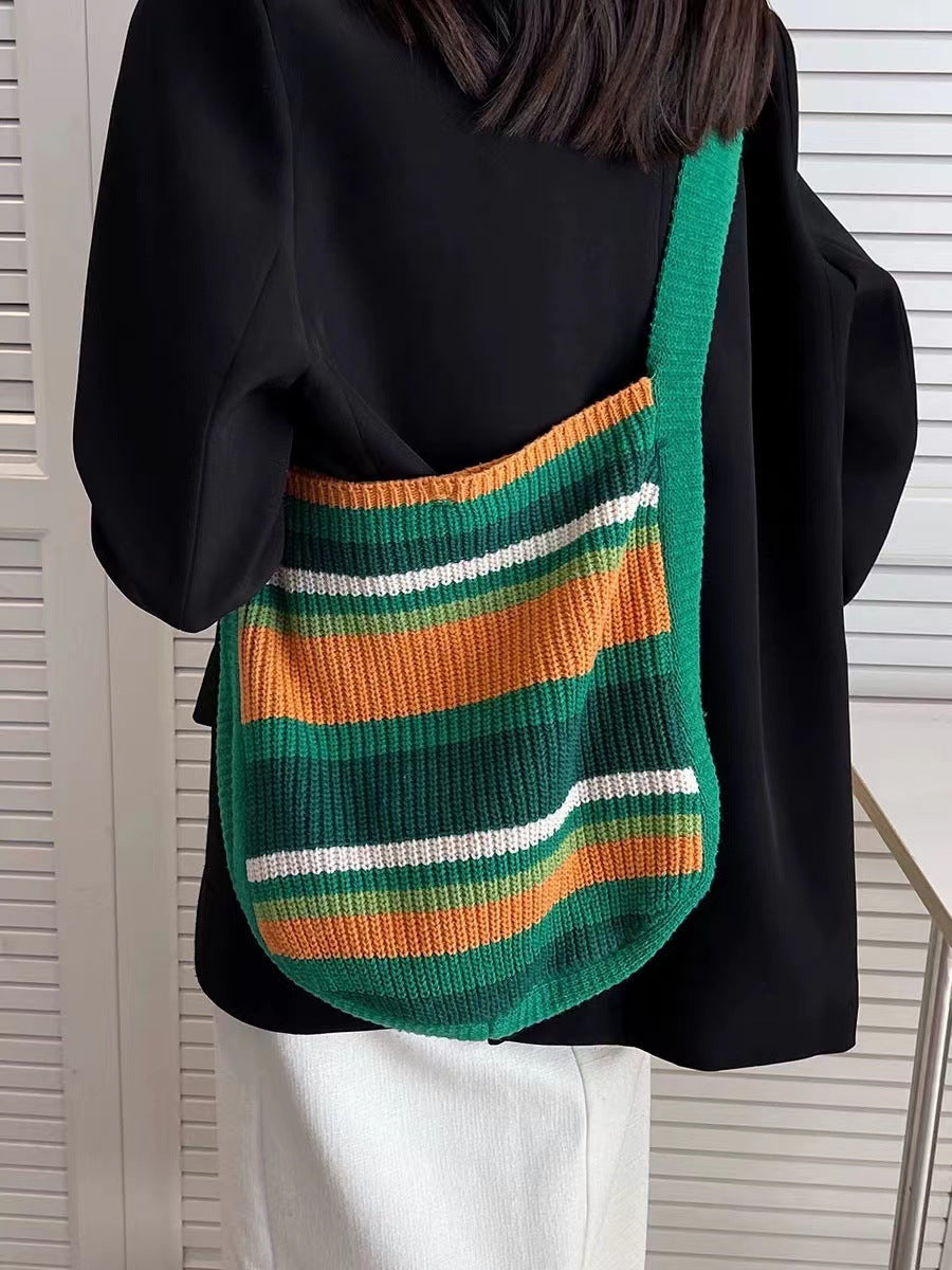 Colorful Striped Knit Tote Bag