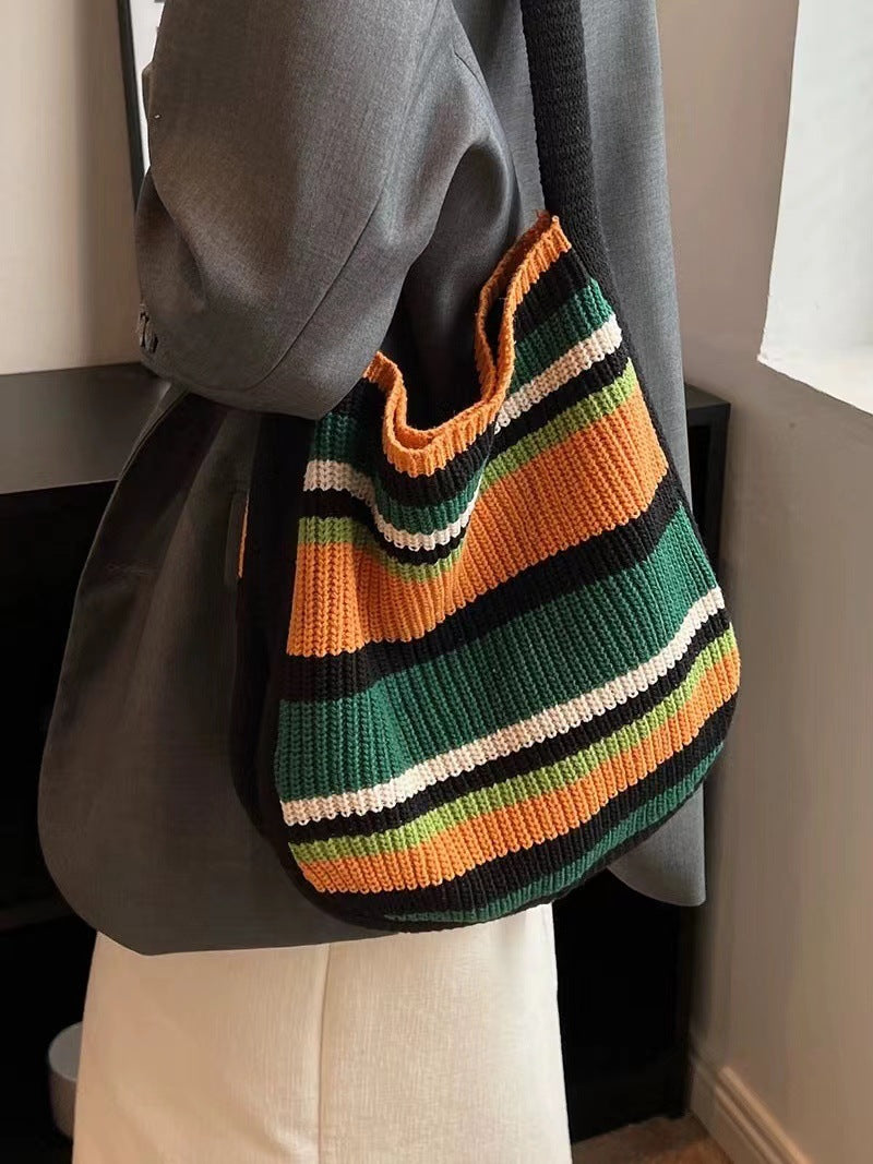 Colorful Striped Knit Tote Bag