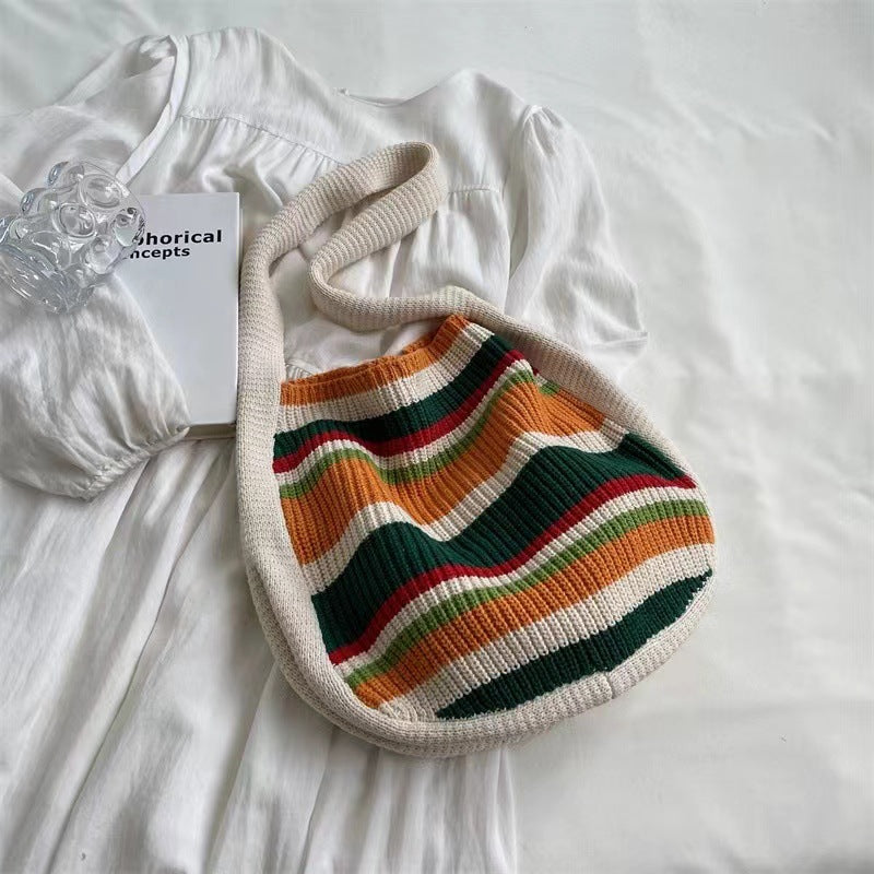 Colorful Striped Knit Tote Bag