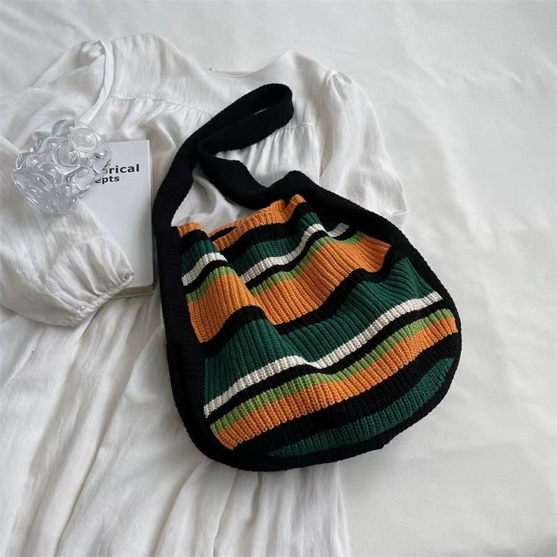 Colorful Striped Knit Tote Bag