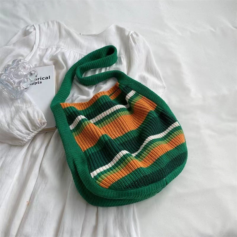 Colorful Striped Knit Tote Bag