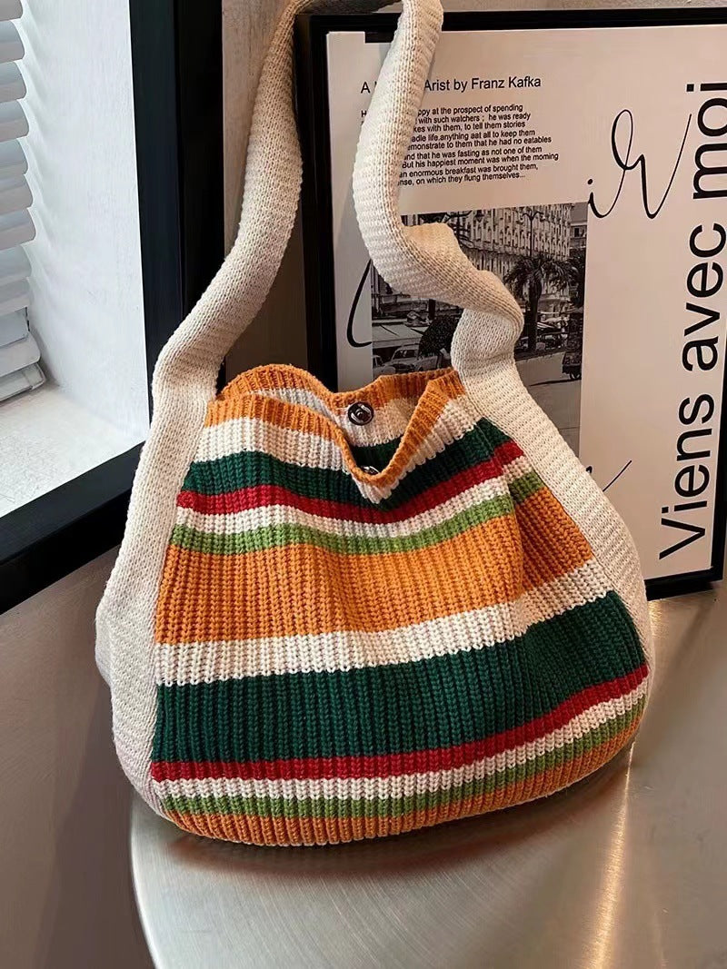 Colorful Striped Knit Tote Bag