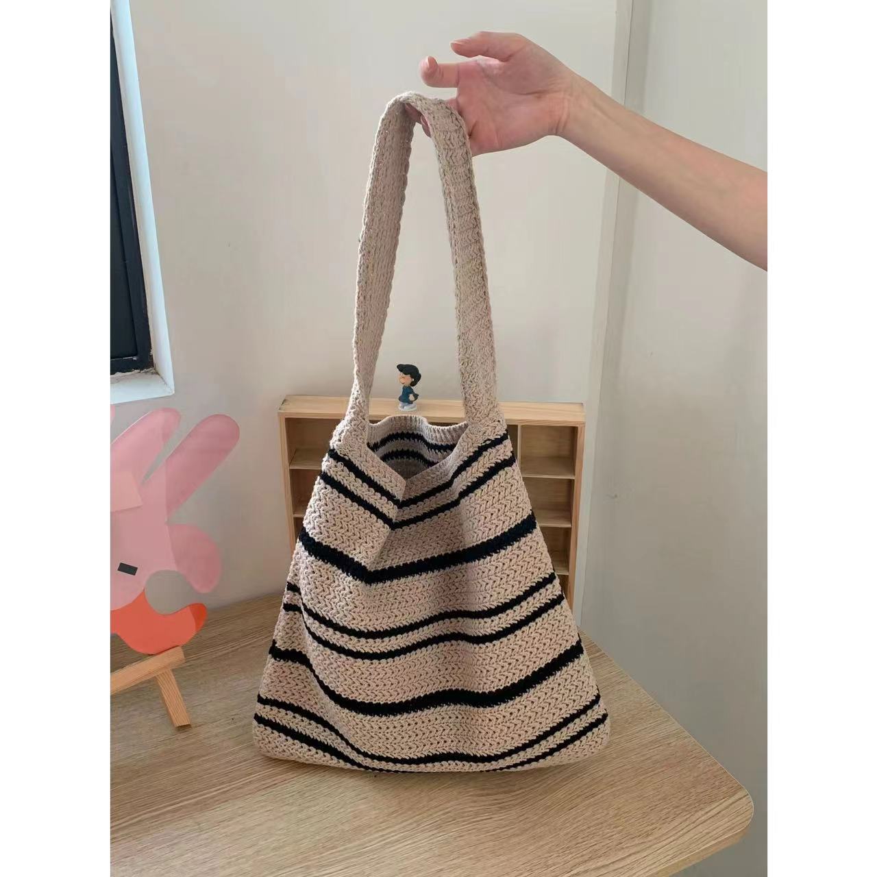 Stylish Large Capacity Striped Knit Tote Bag