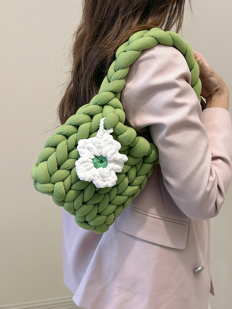 Handcrafted Chunky Icelandic Yarn Knit Flower Bag