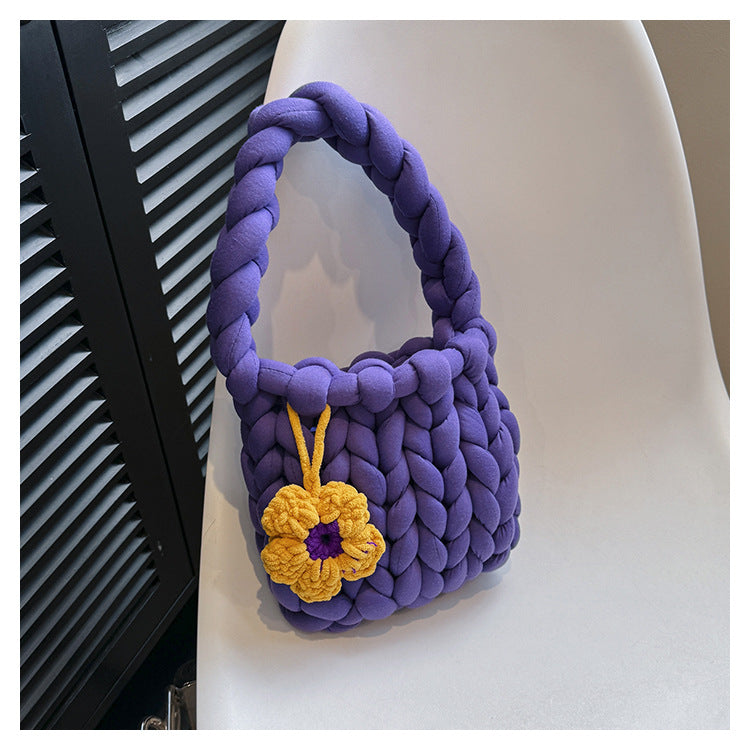 Handcrafted Chunky Icelandic Yarn Knit Flower Bag