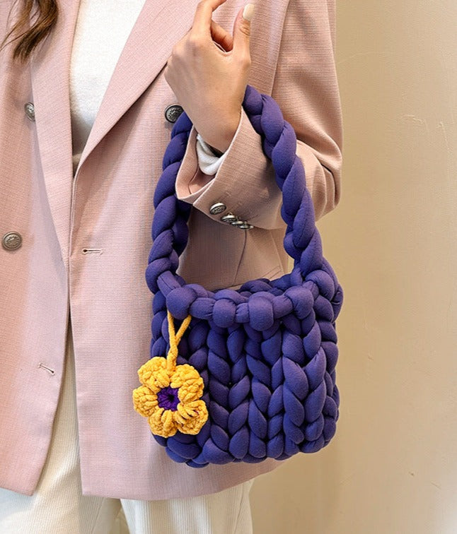 Handcrafted Chunky Icelandic Yarn Knit Flower Bag