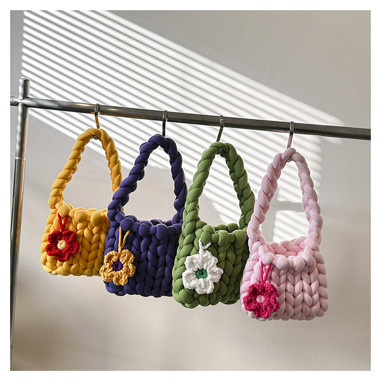 Handcrafted Chunky Icelandic Yarn Knit Flower Bag