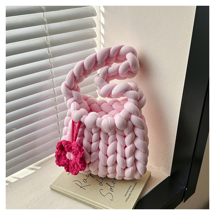 Handcrafted Chunky Icelandic Yarn Knit Flower Bag