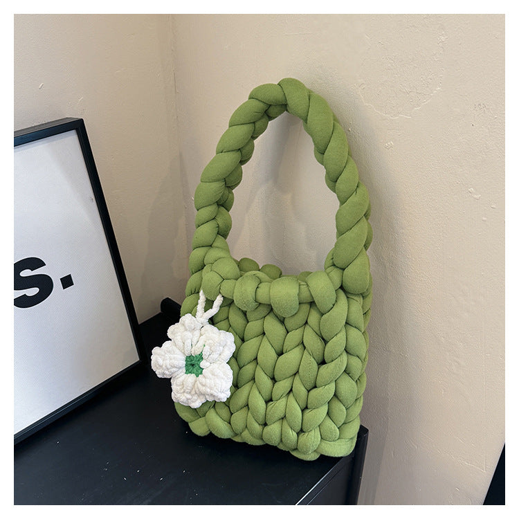 Handcrafted Chunky Icelandic Yarn Knit Flower Bag